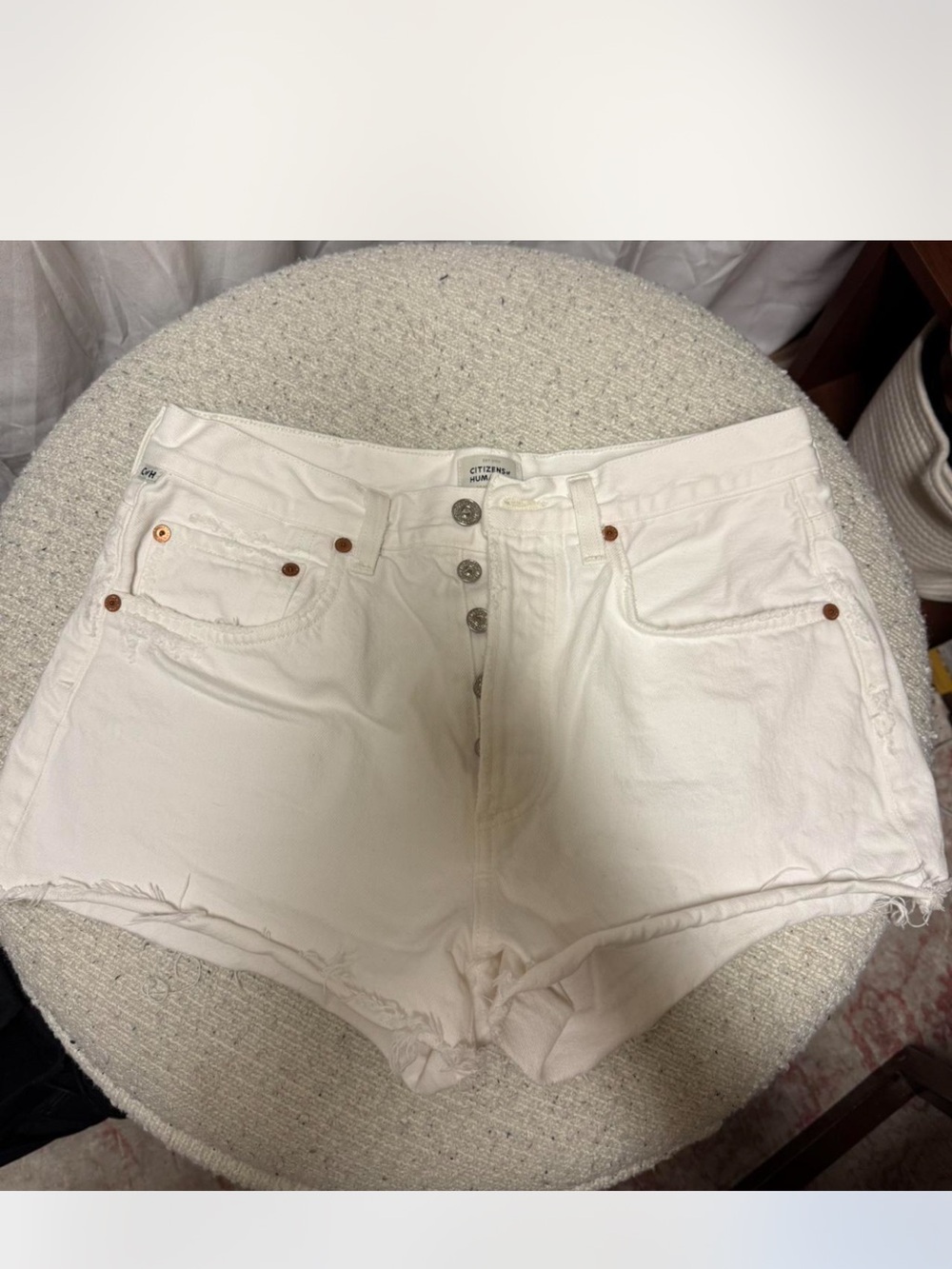 Citizens Of Humanity White High-Rise Button-Fly Denim Shorts